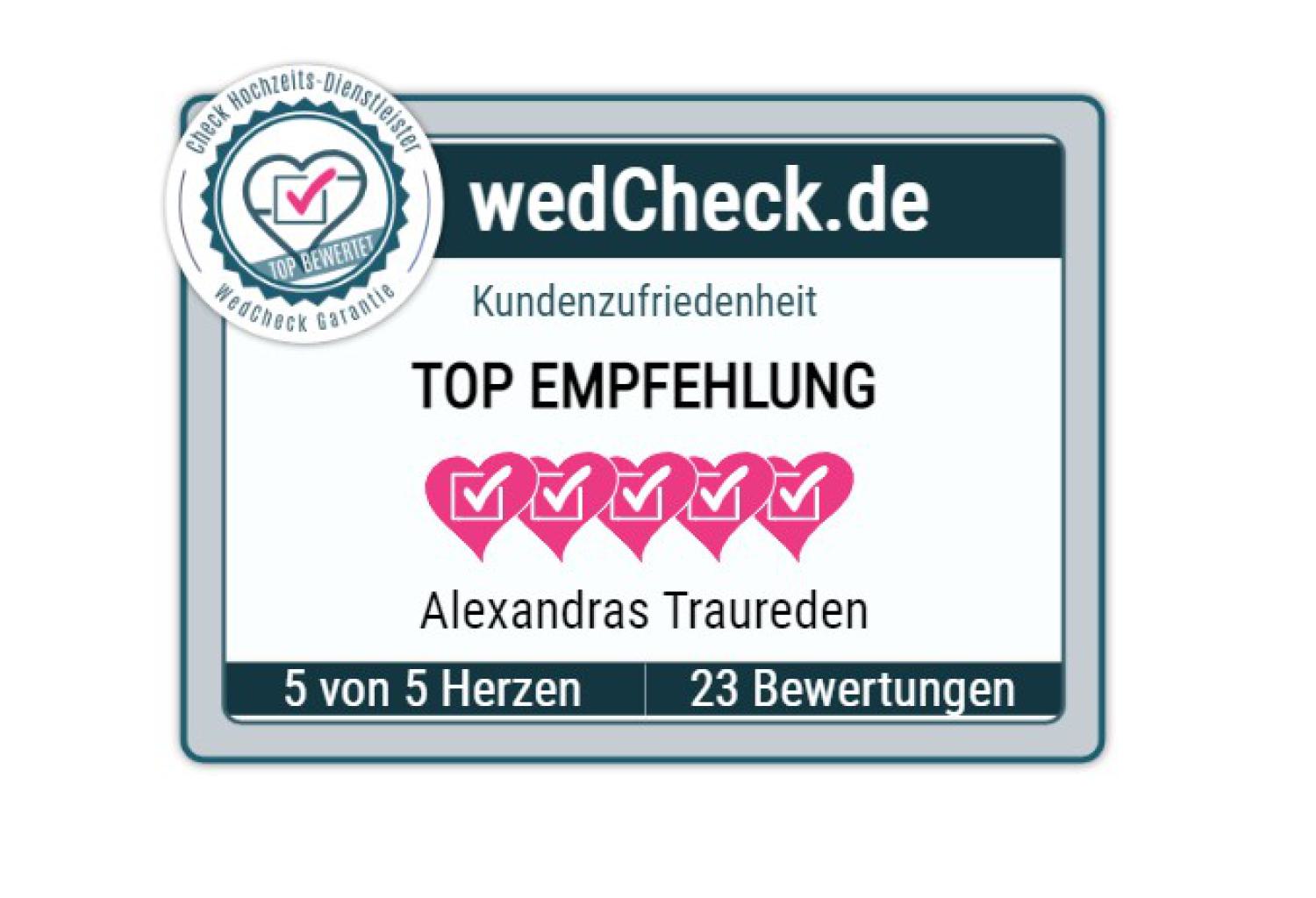 Bewertungssiegel-WedCheck-Beispiel-Alexandras Traureden